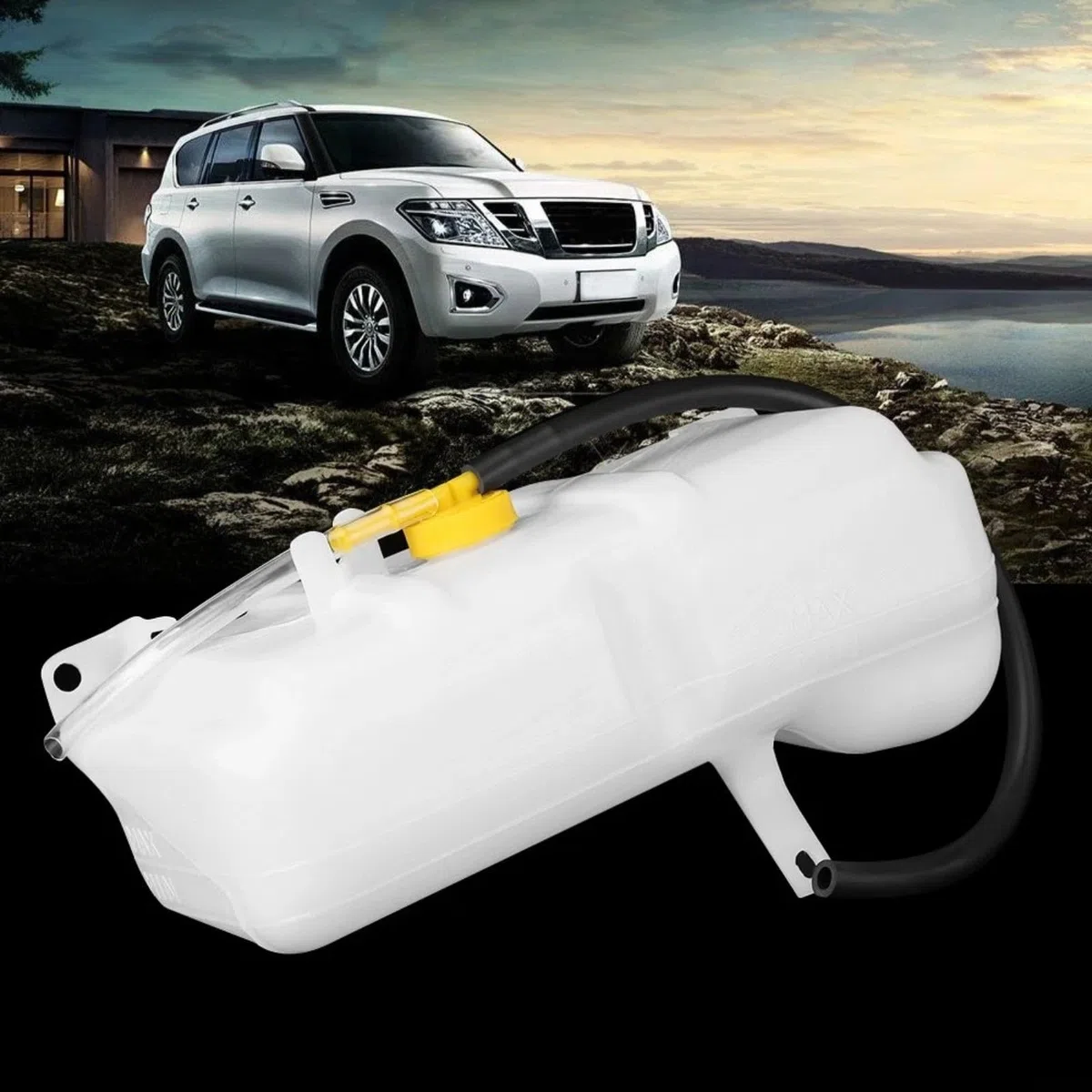 Serbatoio di espansione del liquido refrigerante in plastica a doppio tubo per Nissan Patrol Y60 88-97 per Ford Maverick 88-94 2.8L 3.0L 4.2L Motore sostituisce 17931-NI020DO Bianco