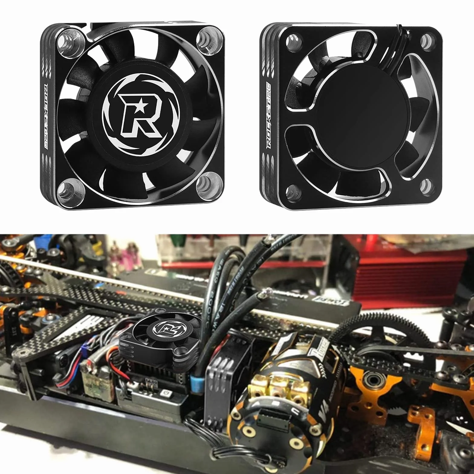 Ventola motore RC, Ventola di Raffreddamento Motore RC, 40 mm 16000 RPM 3650 540 550 ESC dissipatore di calore motore Brushless Ventola per 1/12 1/10 1/8 Scale RC Auto (argento nero)
