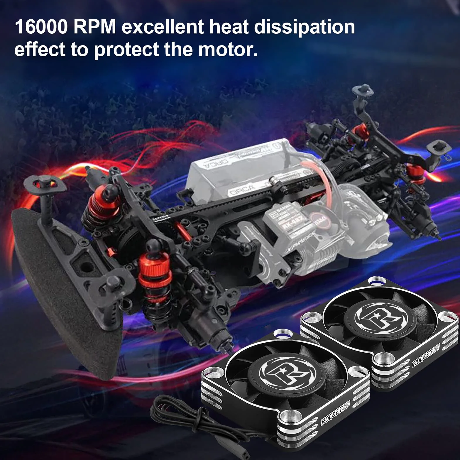 Ventola motore RC, Ventola di Raffreddamento Motore RC, 40 mm 16000 RPM 3650 540 550 ESC dissipatore di calore motore Brushless Ventola per 1/12 1/10 1/8 Scale RC Auto (argento nero)