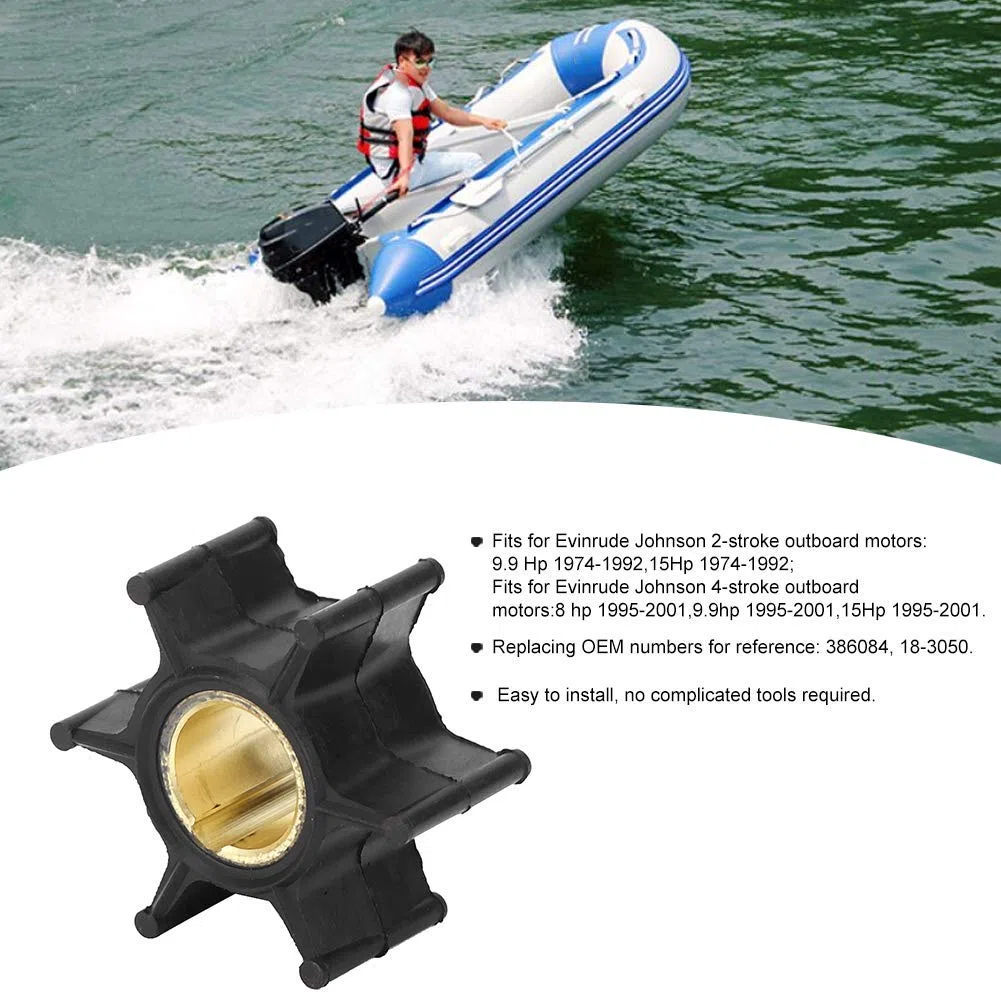 Girante della pompa dell'acqua, motore fuoribordo in rame in gomma Girante della pompa dell'acqua parte 386084 Adatto per Evinrude 2 tempi 4 tempi 9,9-15 CV accessorio fuoribordo