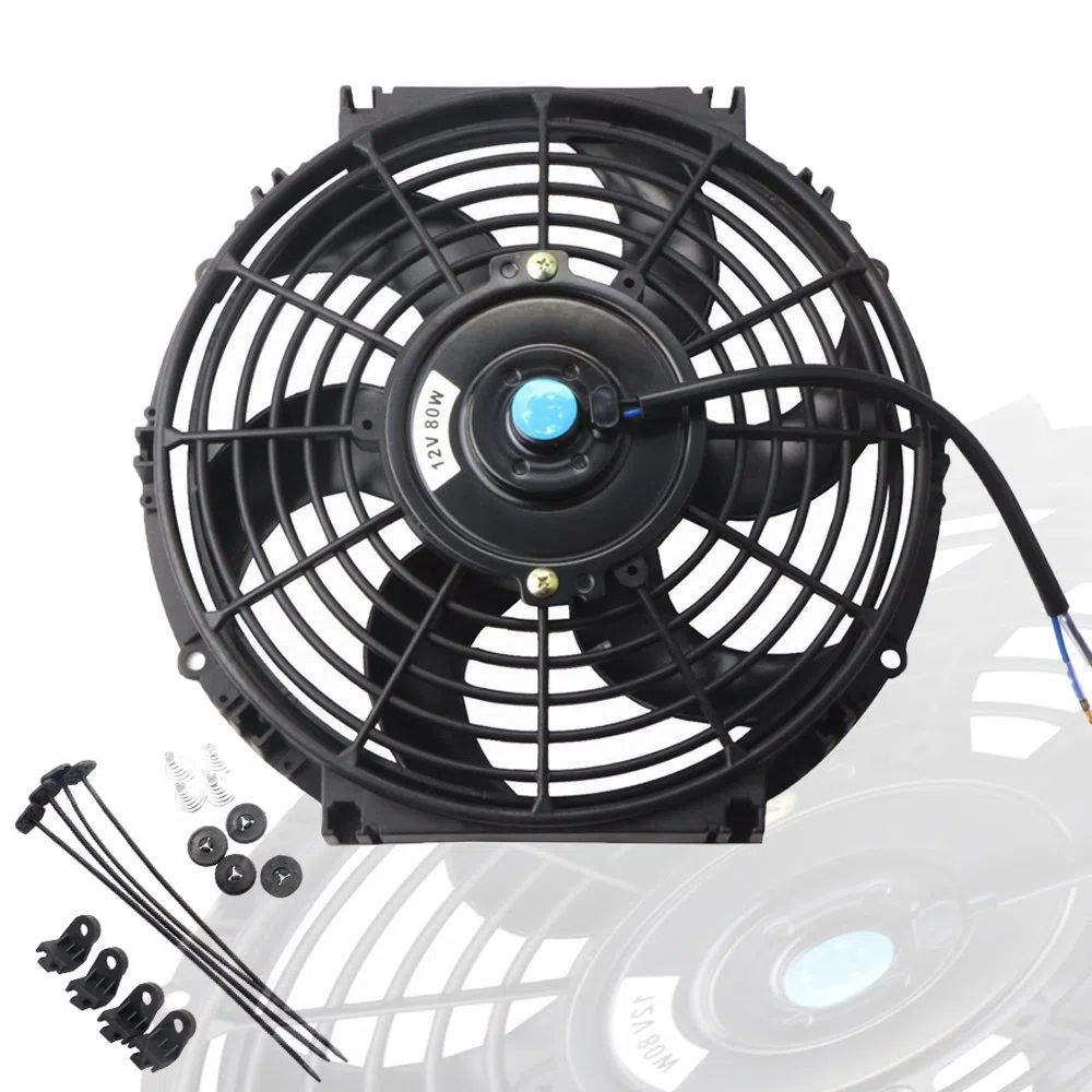 MOSTPLUS Ventola universale per radiatore elettrico, sottile, 12 V, con kit di montaggio (25,4 cm), colore: Nero