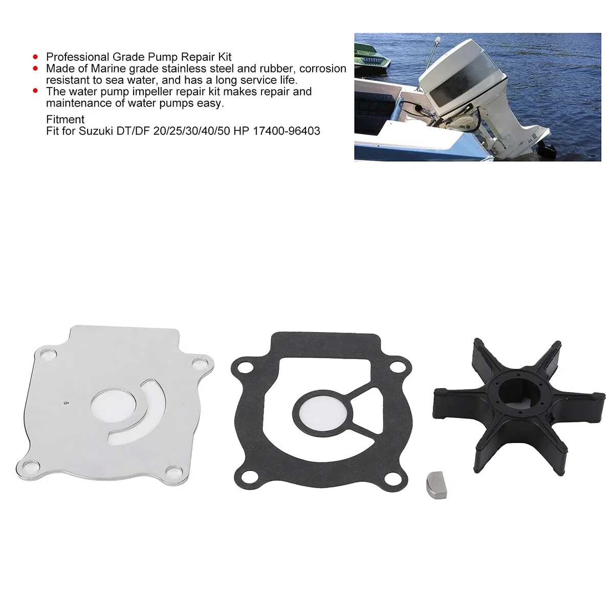 Aramox Kit Riparazione Pompa Acqua per Motore Fuoribordo DT20 DF20 DT25 DF25 DT30 DF30 DT40 DF40 DT50 DF50, Girante con Guarnizione Ricambio 17400-96403