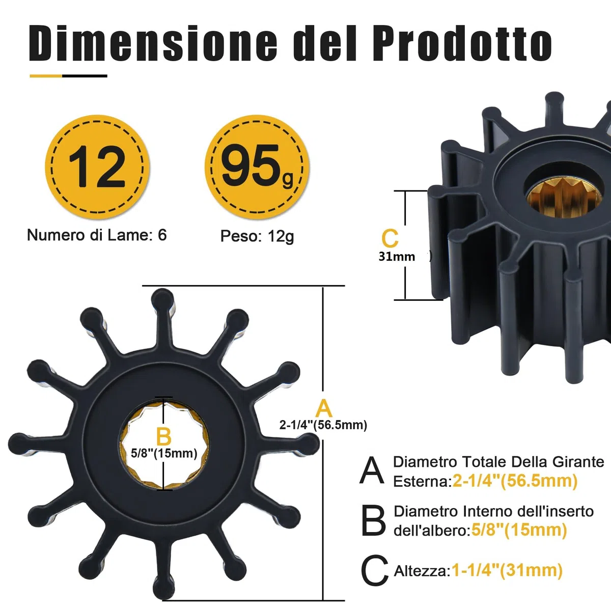 Girante per Pompa dell’Acqua, 12 Lame, 09-1027B 09-1027B-1 OMC 3588256