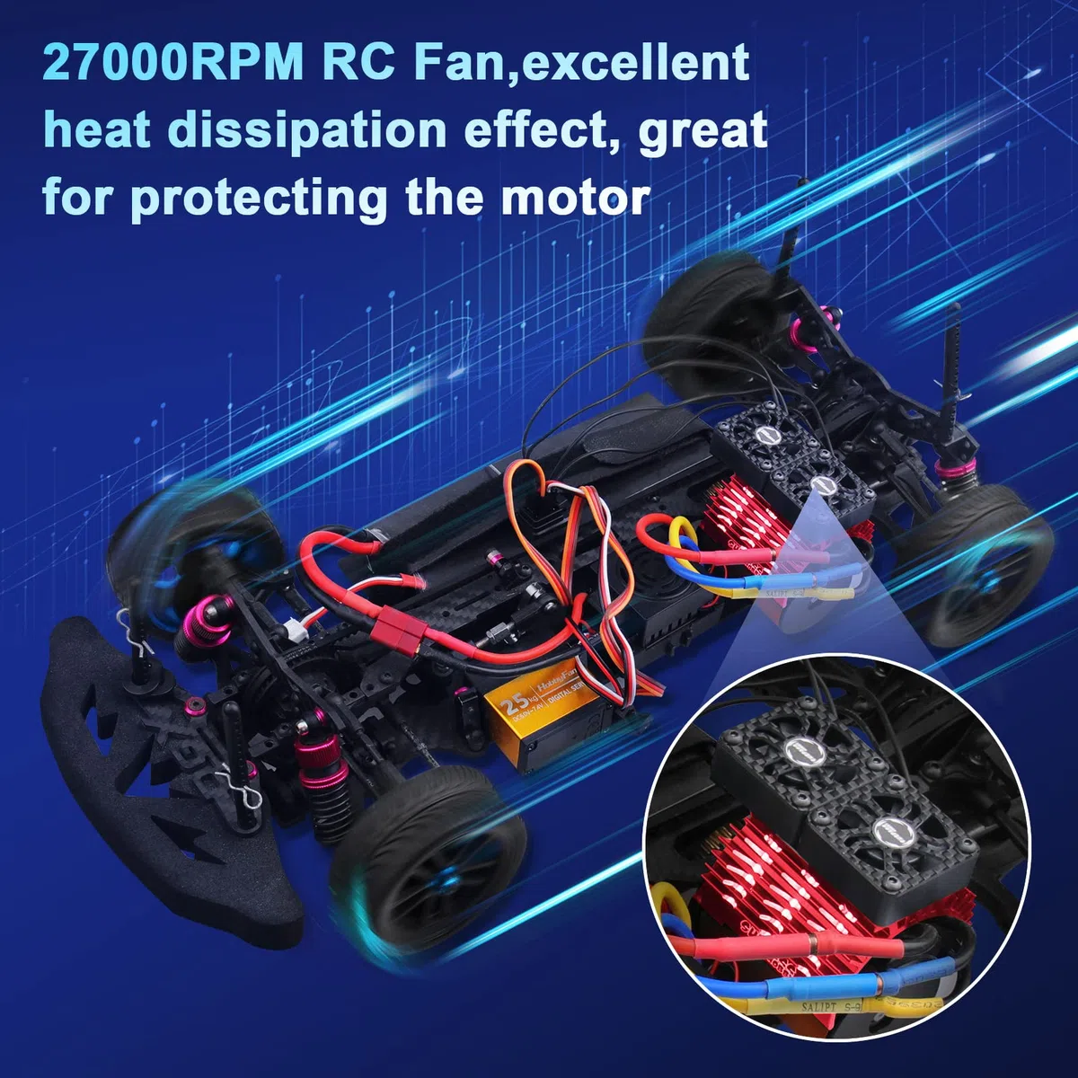 2 ventole per motore RC da 30 mm, con dissipatore di calore in metallo per 4068 4274, dissipatore di calore per motore brushless, RC Car ESC, per motore da 1/8 RC Car Diametro 40-42 mm