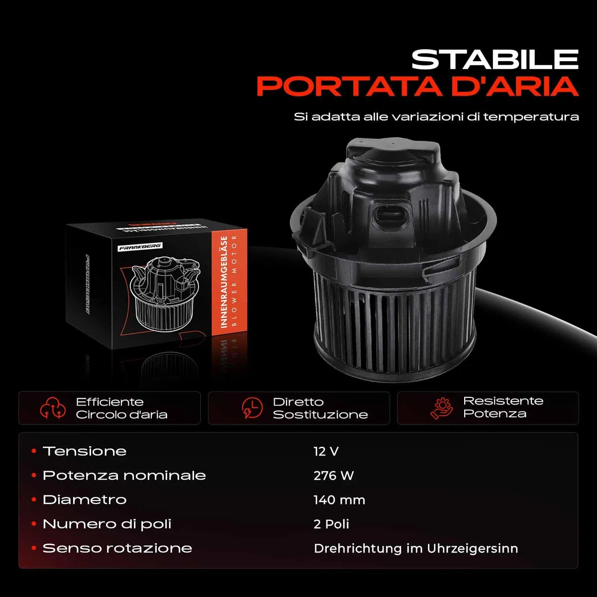 Frankberg Motore del ventilatore Ventilatore del riscaldamento Compatibile con 5008 0E 0U 3008 MPV 0U DS5 Replace# 6441.CP