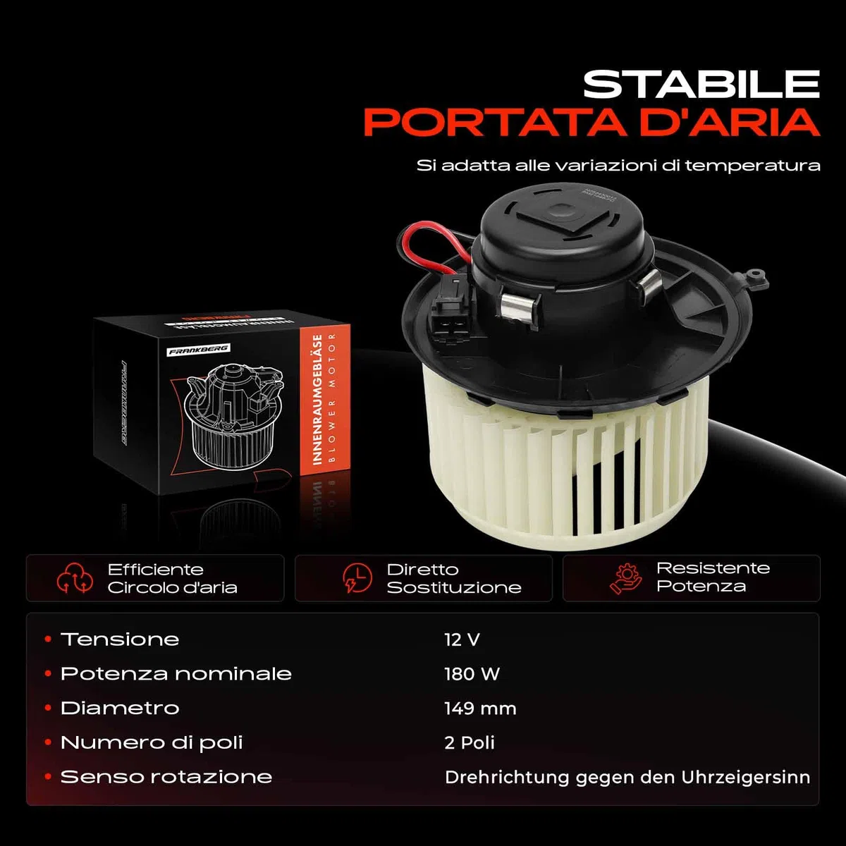 Frankberg Motore del Ventilatore Compatibile con 147 937 1.6L-3.2L 2001-2010 156 932 1.6L-3.2L 1997-2005 156 Sportwagon 932 1.6L-3.2L 1997-2006 GT 937 1.8L-3.2L 2003-2010 Replace# 52421846