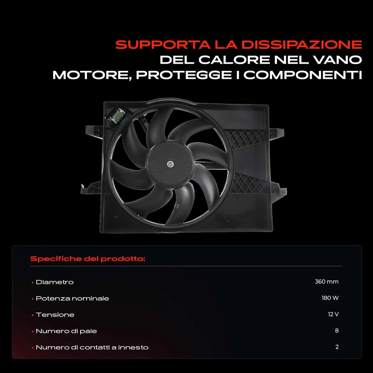 Frankberg Ventola di raffreddamento Ventola Radiatore ad acqua Compatibile con 2 DY 1.4 Fiesta V JD JH 1.4 16V Fiesta V JD JH 1.25 16V Fusion JU 1.4 2 DY 1.2 Replace# 2S6H8C607DA,2S6H8C